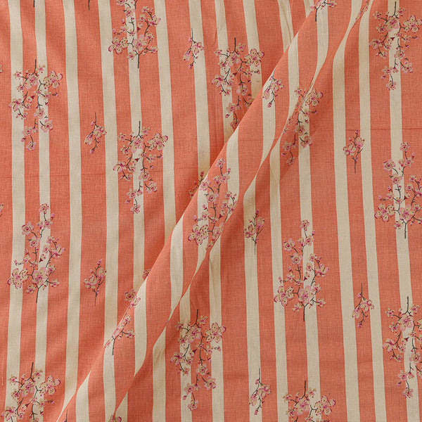 Flex Cotton (Cotton Linen) Sugar Coral Colour Stripes with Floral Print 42 Inches Width Fabric cut of 0.75 Meter