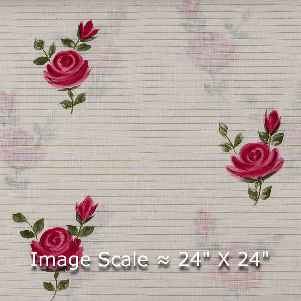Hand Brush Floral Print with Gold Foil on Off White Colour Stripes Slub Cotton Fabric Online 9757S