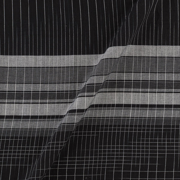Cotton Black Colour Stripes with Checks Daman Border Print Fabric Online 7010K2