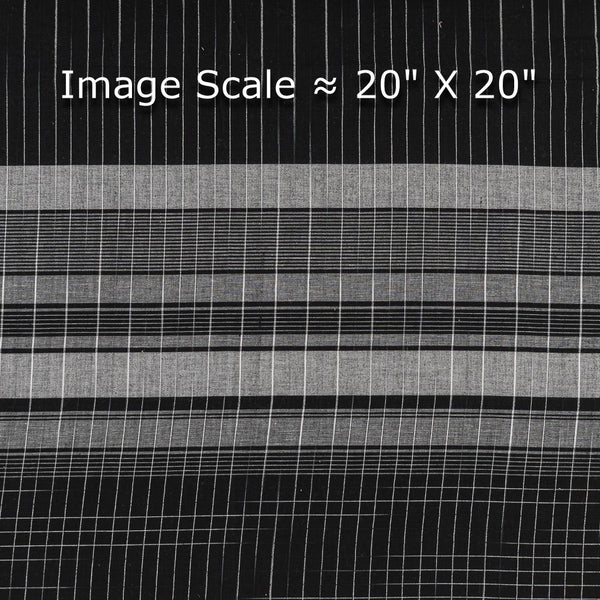 Cotton Black Colour Stripes with Checks Daman Border Print Fabric Online 7010K2