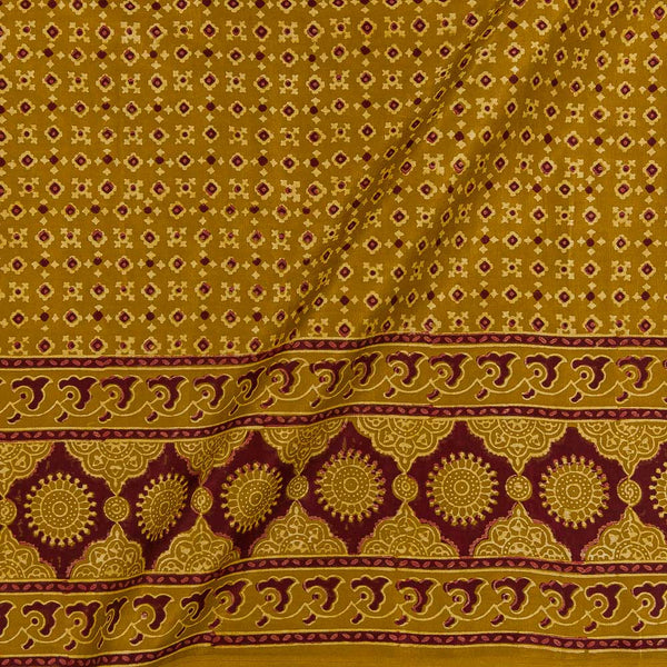 Mashru Gaji Mustard Gold Colour Ajrakh Hand Block Print with Daman Border 50 Inches Width Fabric