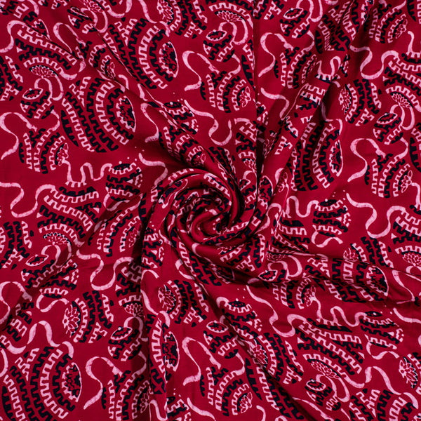 Modal Satin Rio Red Colour Ajrakh Hand Block Print Fabric freeshipping - SourceItRight