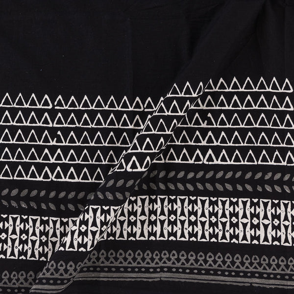 Cotton Black Colour Geometric Daman Border Block Print 42 Inches Width Fabric Cut Of 0.55 Meter