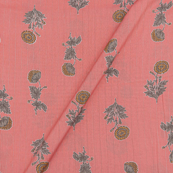 Soft Spun Cotton Coral Colour Floral Print with Silver Lurex 43 Inches Width Fabric freeshipping - SourceItRight