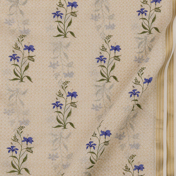 Cotton Beige Colour Butta with One Side Gold Border Fabric Online 9827BD2