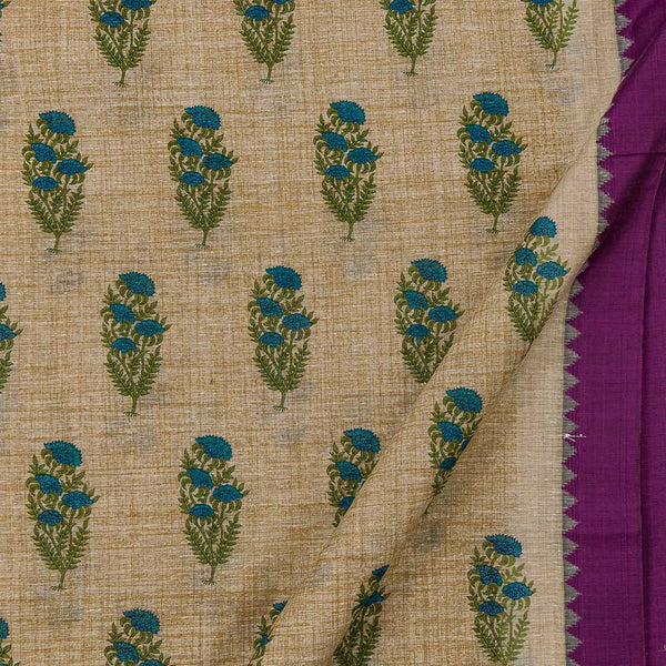 Sanganeri Print With Two Side Border Off White Colour Kora Chanderi Feel Fabric Online 9827BH