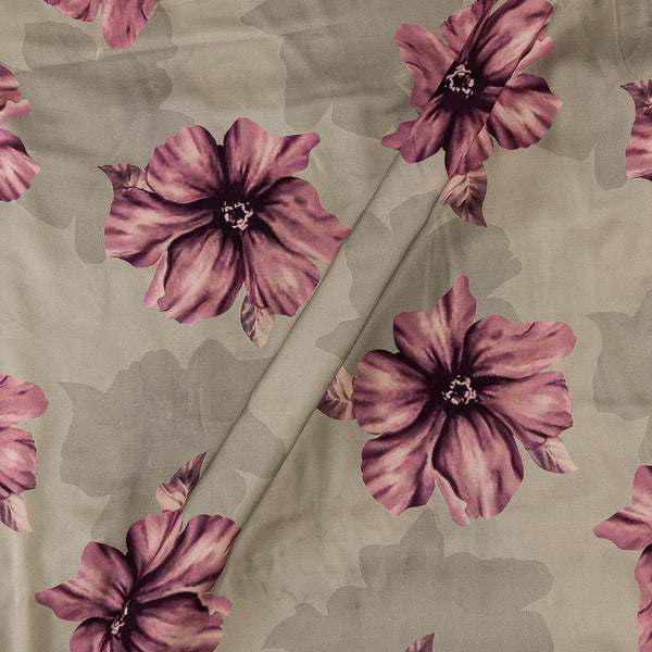 Modal Satin Dove Grey Colour Floral Print Fabric