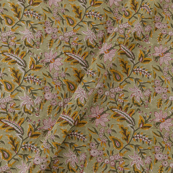 Cotton Pale Green Colour Floral Jaal Jaipuri Hand Block Print Fabric Online 9879U