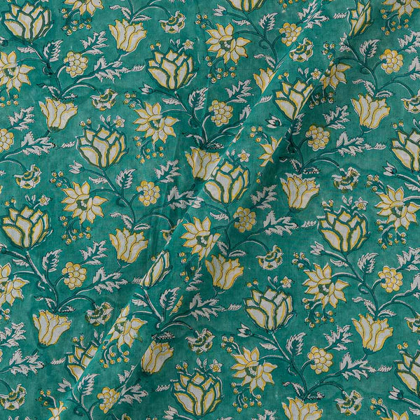 Cotton Aqua Marine Colour Floral Jaal Jaipuri Hand Block Print Fabric Online 9879W