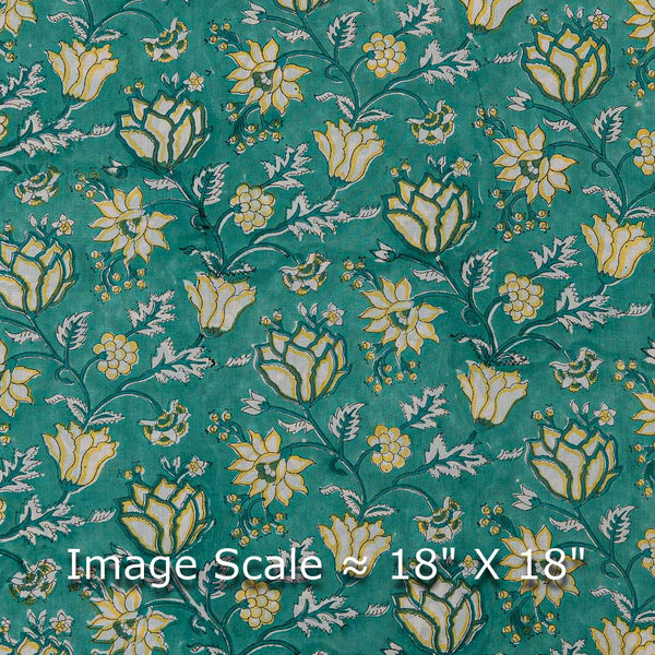 Cotton Aqua Marine Colour Floral Jaal Jaipuri Hand Block Print Fabric Online 9879W