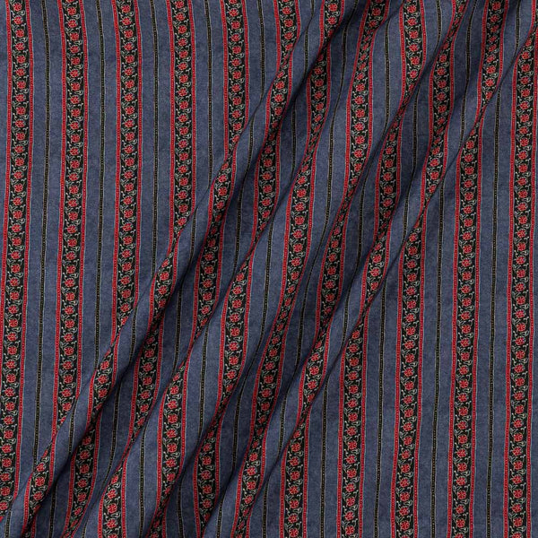 All Over Border Design Stripes Prints on Steel Blue Colour Muslin Silk Feel Viscose Fabric Online 9897J1