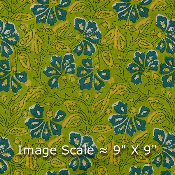 Soft Cotton Green X Yellow Cross Tone Floral Jaal Print Fabric Online 9934EK1