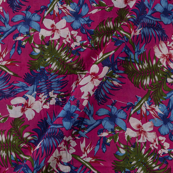 Soft Cotton Fuchsia Pink Colour Leaves Print Fabric Online 9958GK3