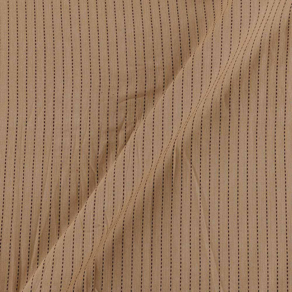 Cotton Two Ply Cream Beige Colour Kantha Jacquard Stripes 43 Inches Width Washed Fabric