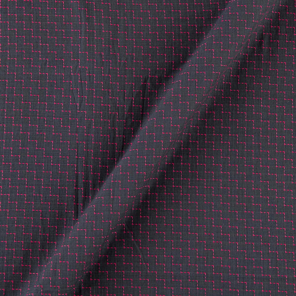 Cotton Jacquard Dark Grey Colour Kantha Washed Fabric Online 9984DT4