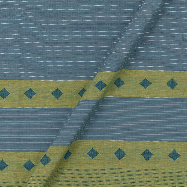 Cotton Grey Colour Kantha Stripes with Jacquard Daman Border Fabric Online 9984EI3