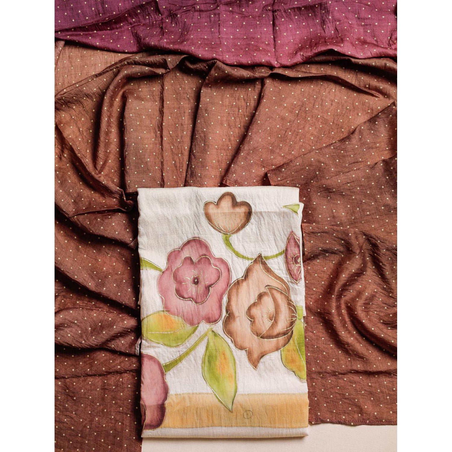 BRUSH PAINTED MOGRA CHANDERI SUIT SET