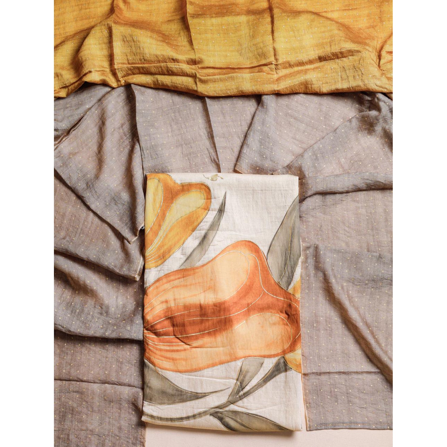 BRUSH PAINTED MOGRA CHANDERI SUIT SET