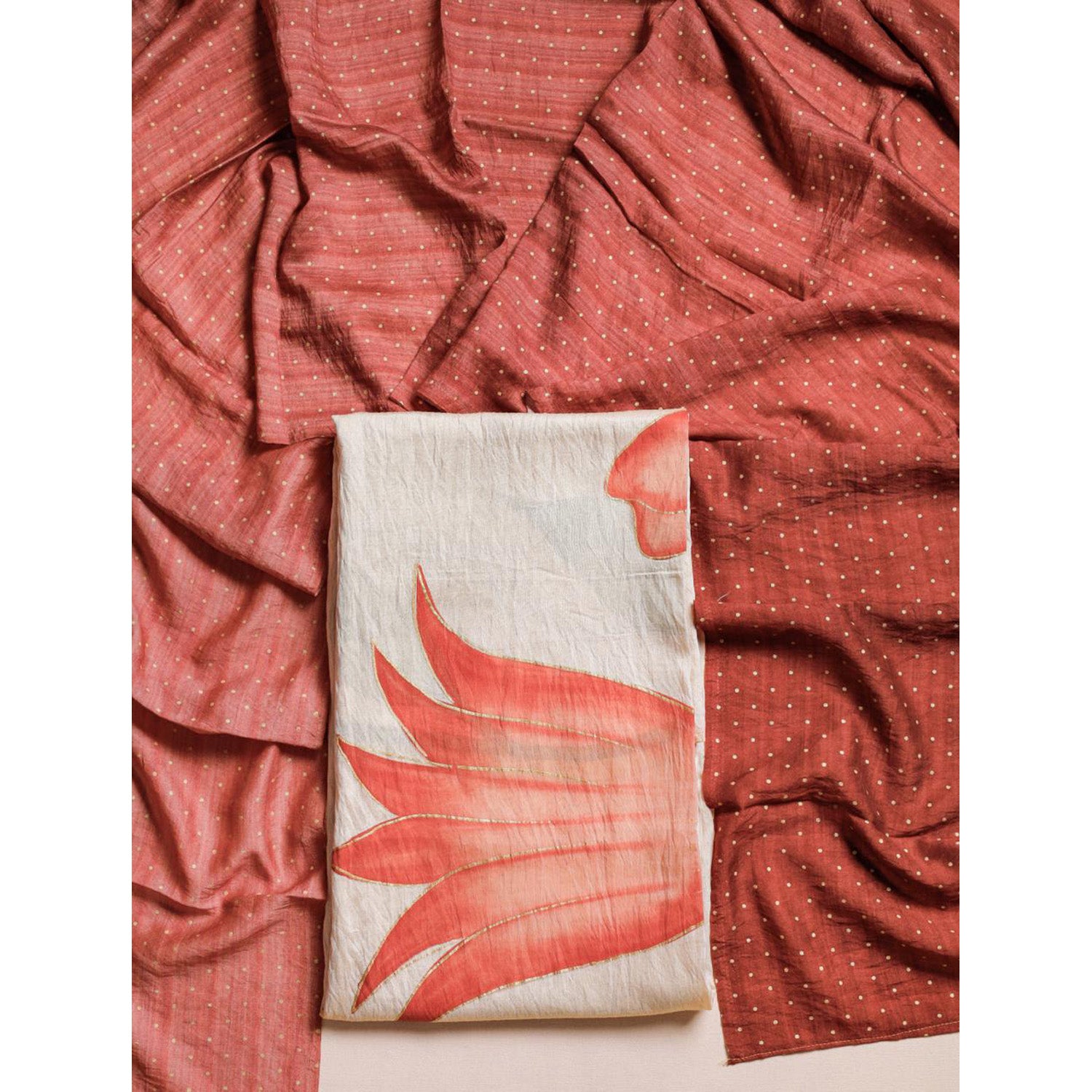 BRUSH PAINTED MOGRA CHANDERI SUIT SET
