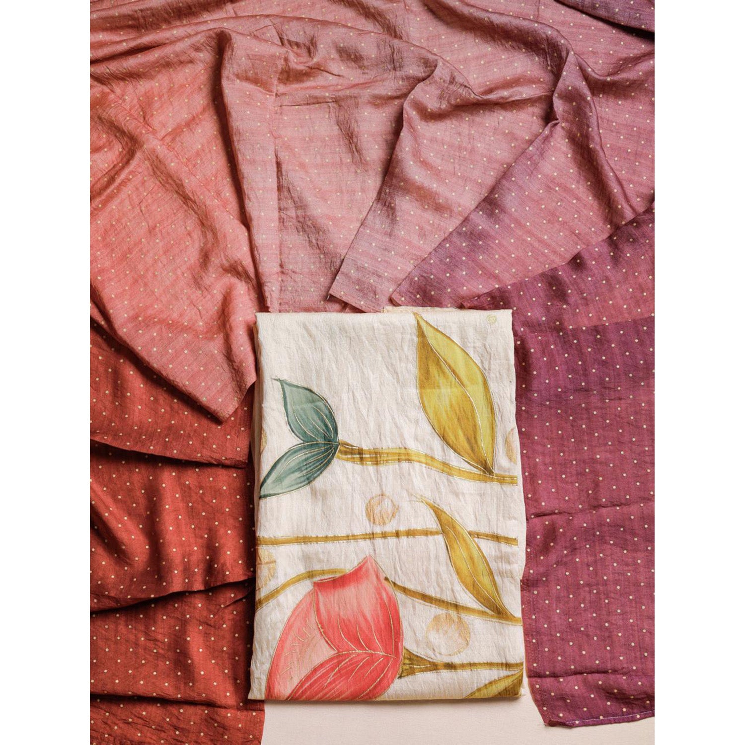 BRUSH PAINTED MOGRA CHANDERI SUIT SET