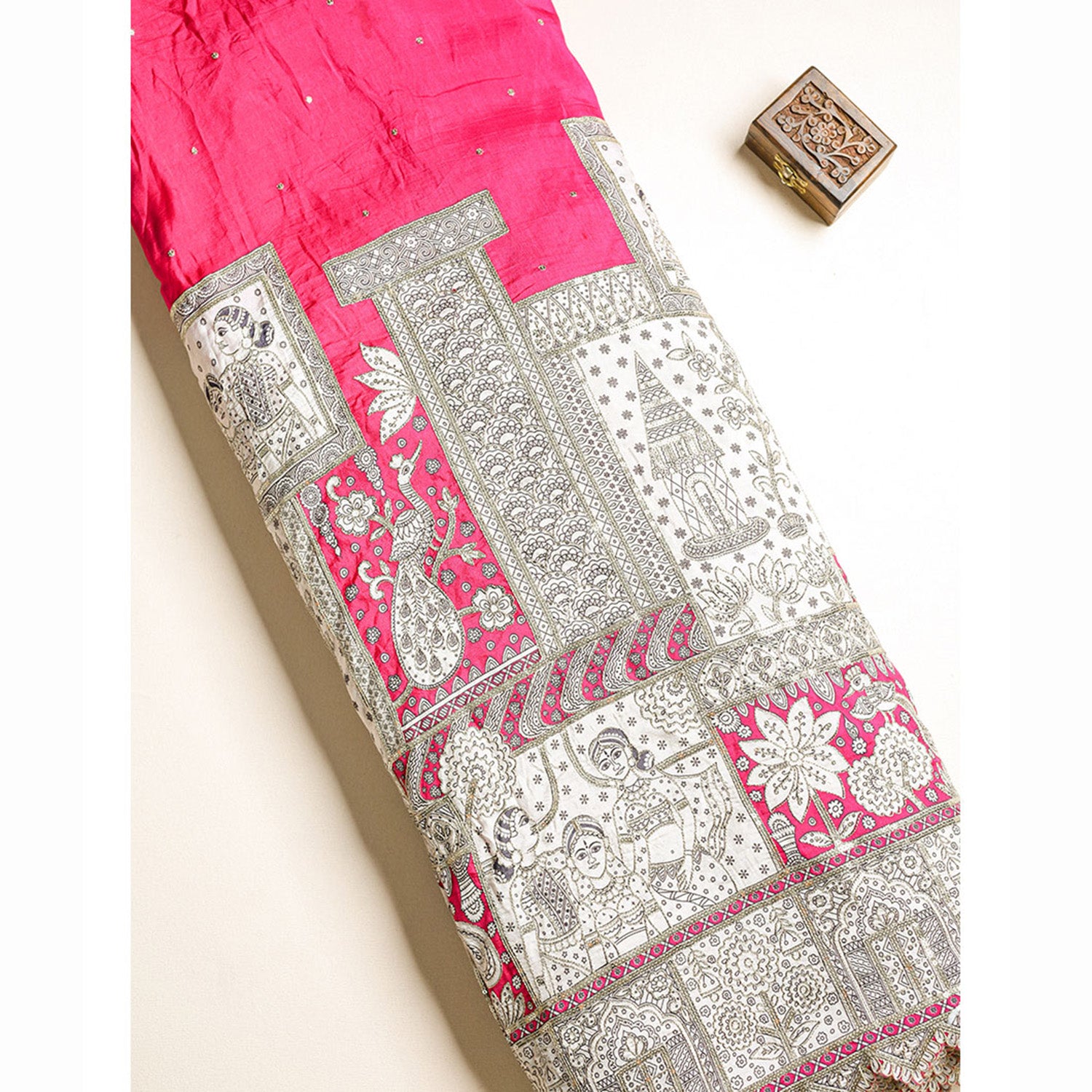 DOLA SILK MADHUBANI EMBROIDERED FABRIC DOLA SILK MADHUBANI EMBROIDERED FABRIC