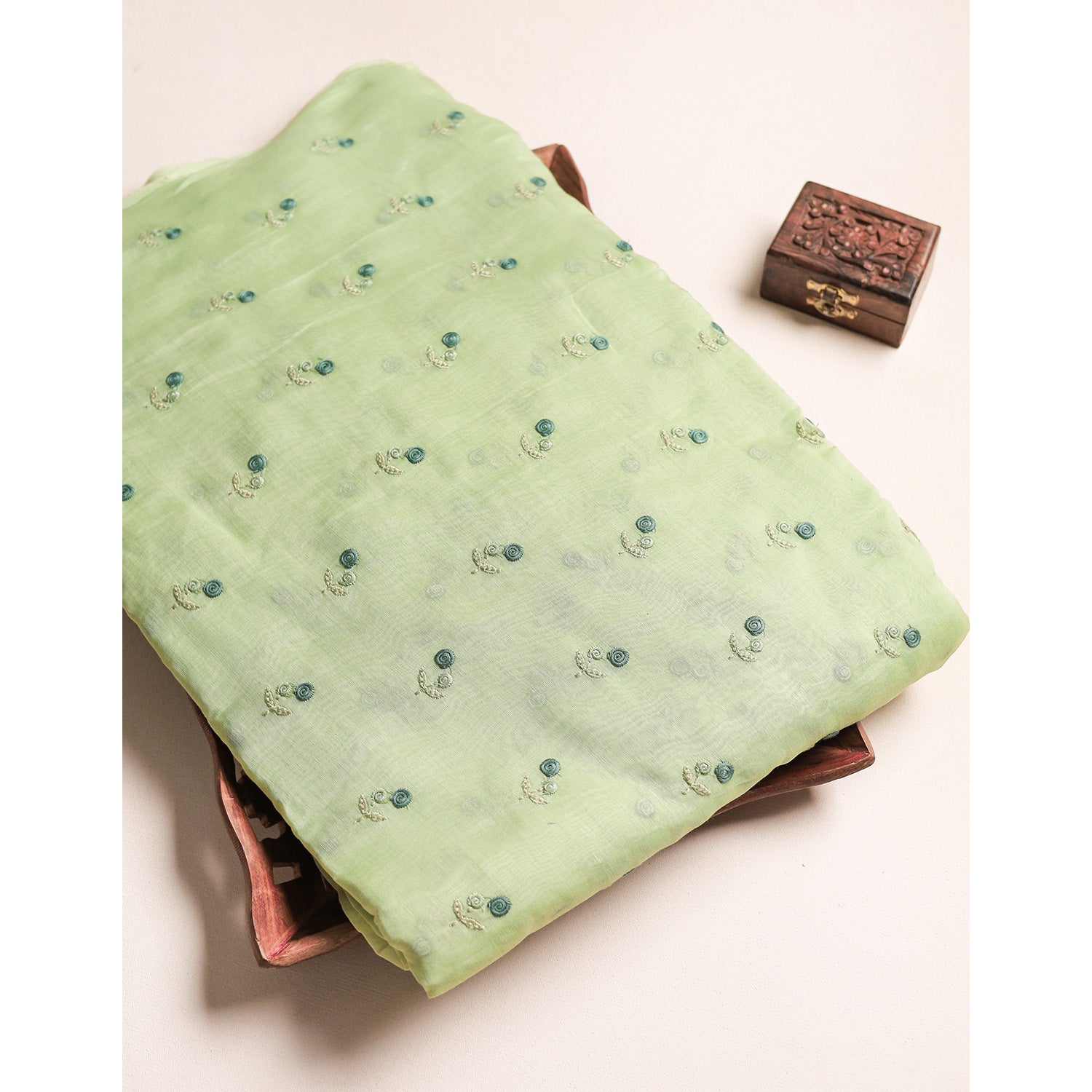 PURE MALAI CHANDERI EMBROIDERED FABRIC