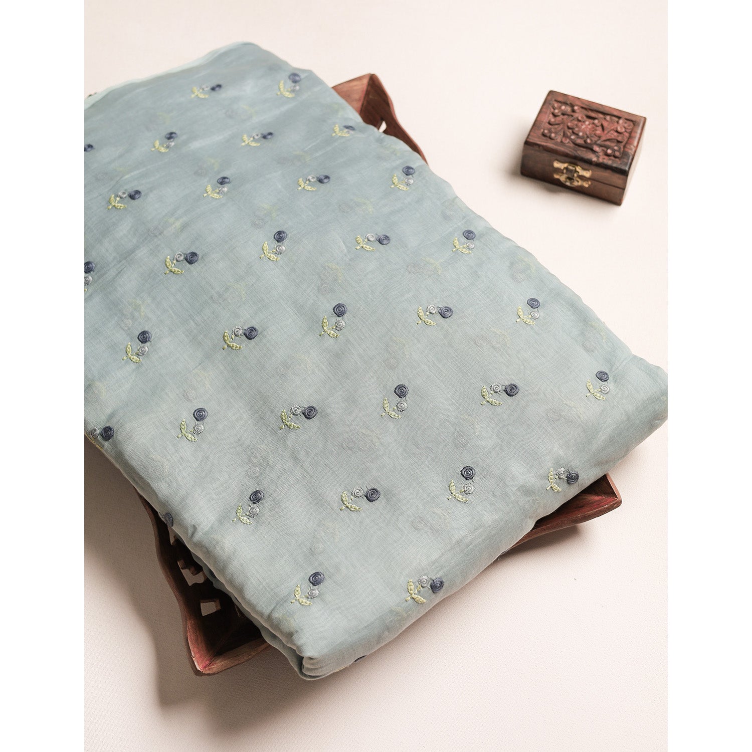 PURE MALAI CHANDERI EMBROIDERED FABRIC