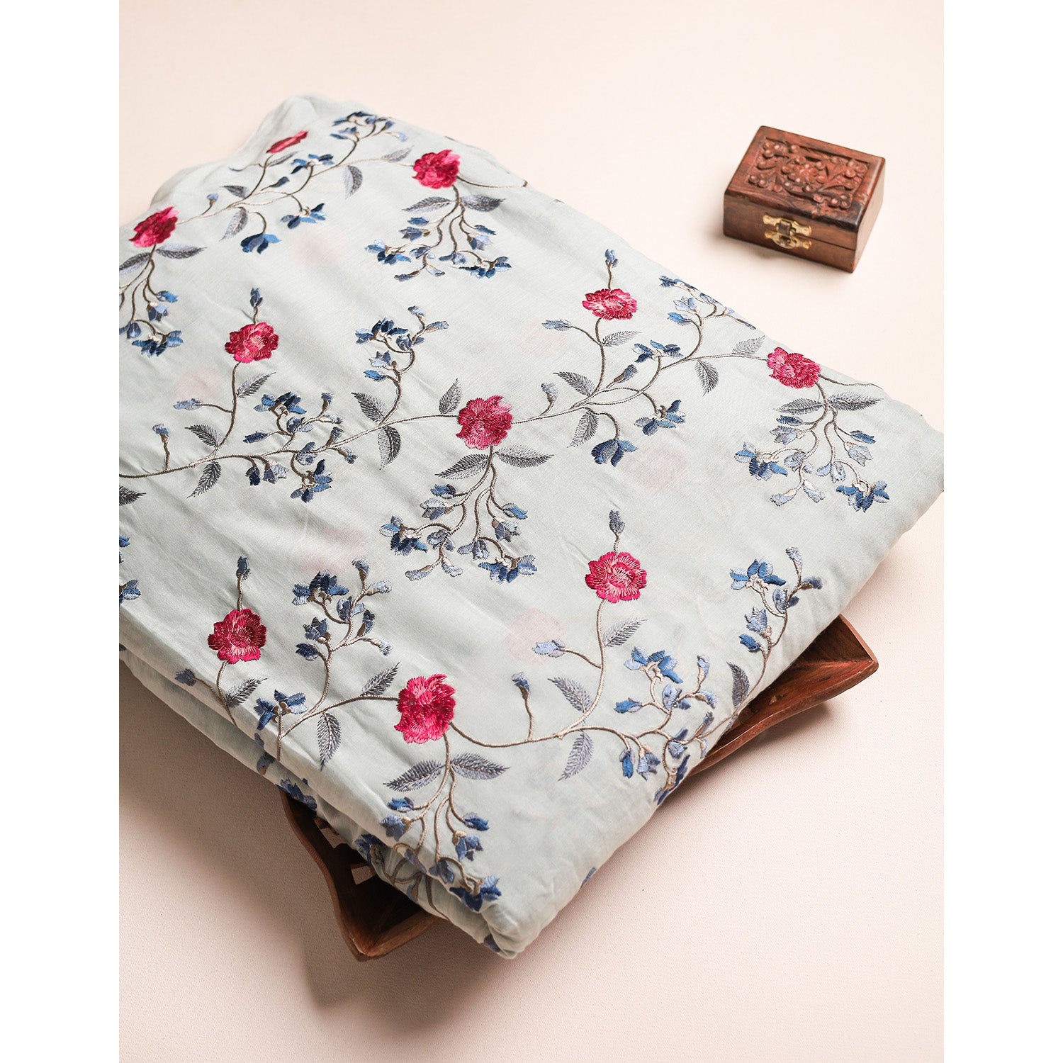 PURE MALAI CHANDERI EMBROIDERED FABRIC