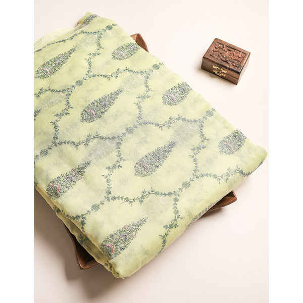 PURE MALAI CHANDERI EMBROIDERED FABRIC