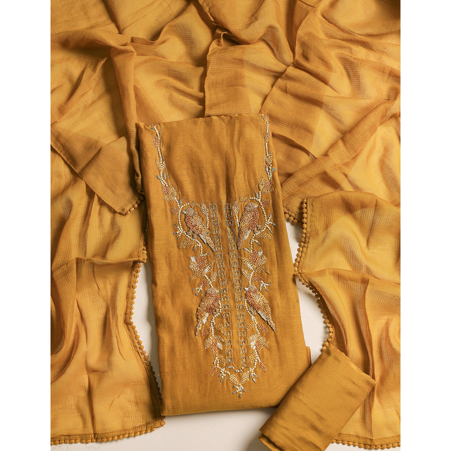 PURE MALAI CHANDERI SUIT SET