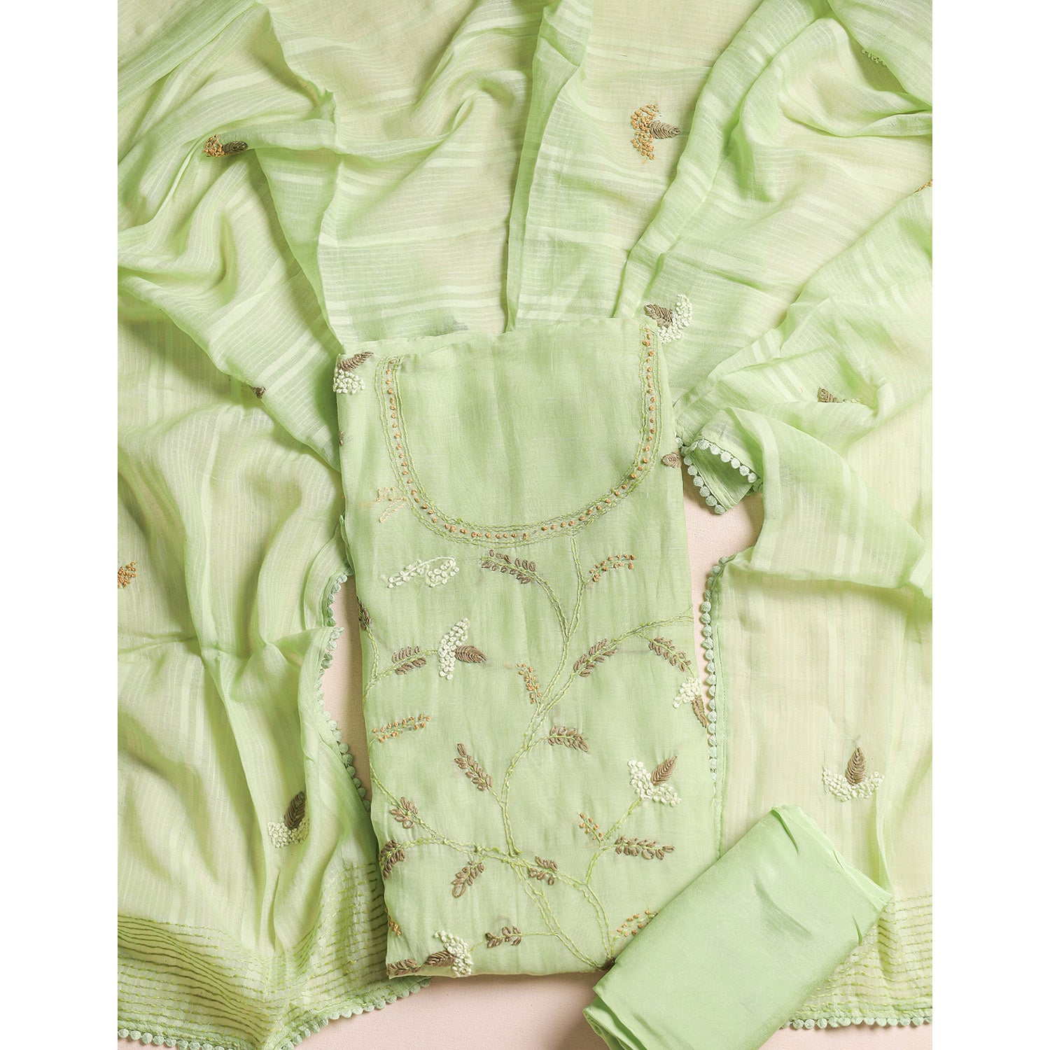 PURE MALAI CHANDERI SUIT SET