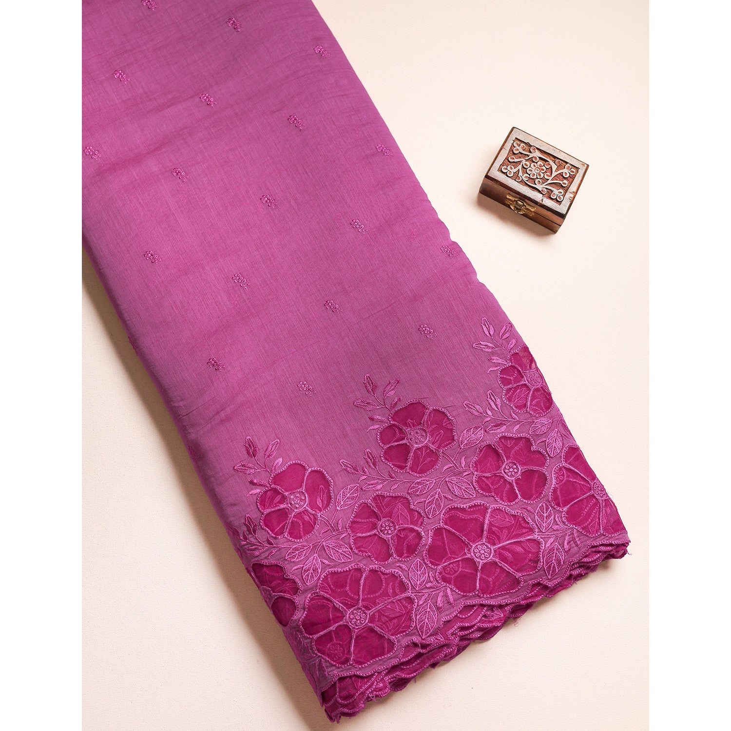 MUL CHANDERI EMBROIDERED FABRIC