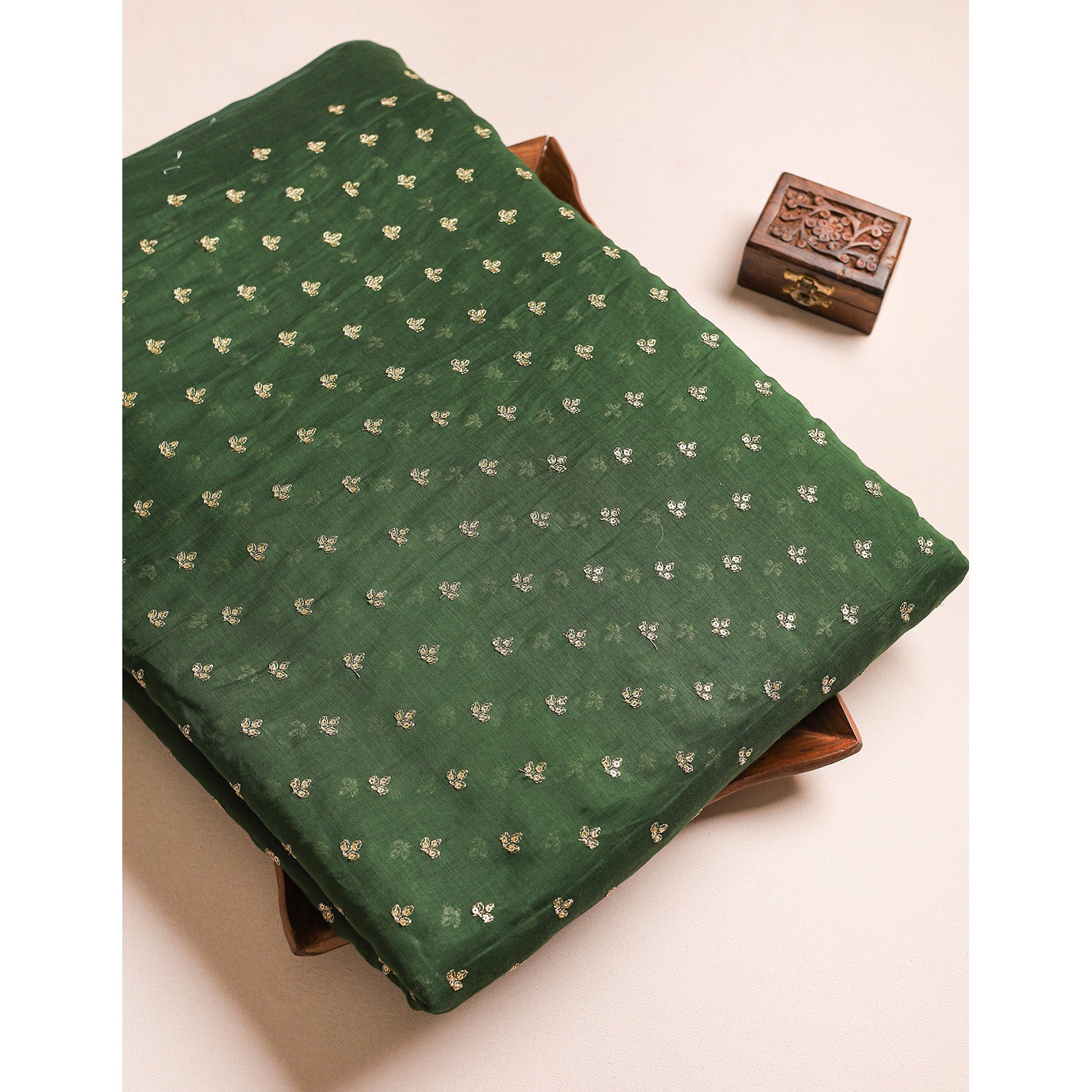 MUL CHANDERI EMBROIDERED FABRIC