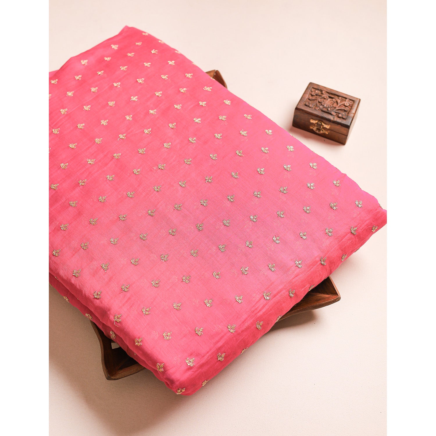 MUL CHANDERI EMBROIDERED FABRIC