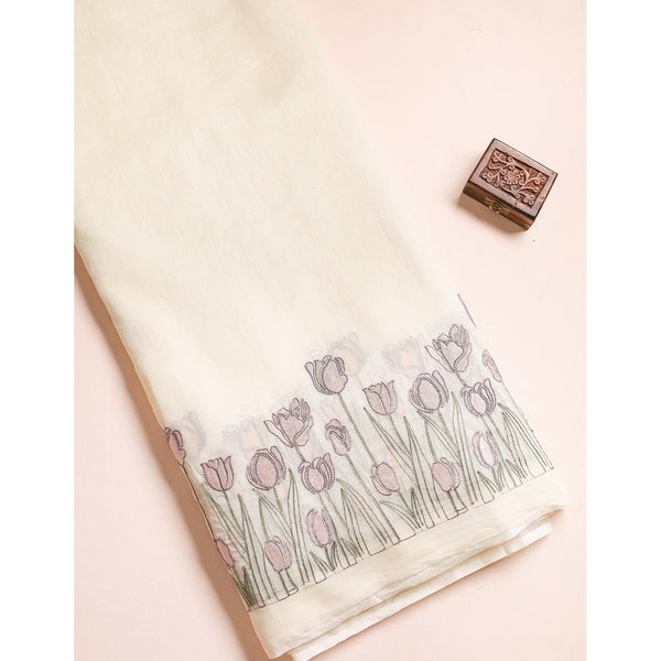 MUL CHANDERI EMBROIDERED FABRIC