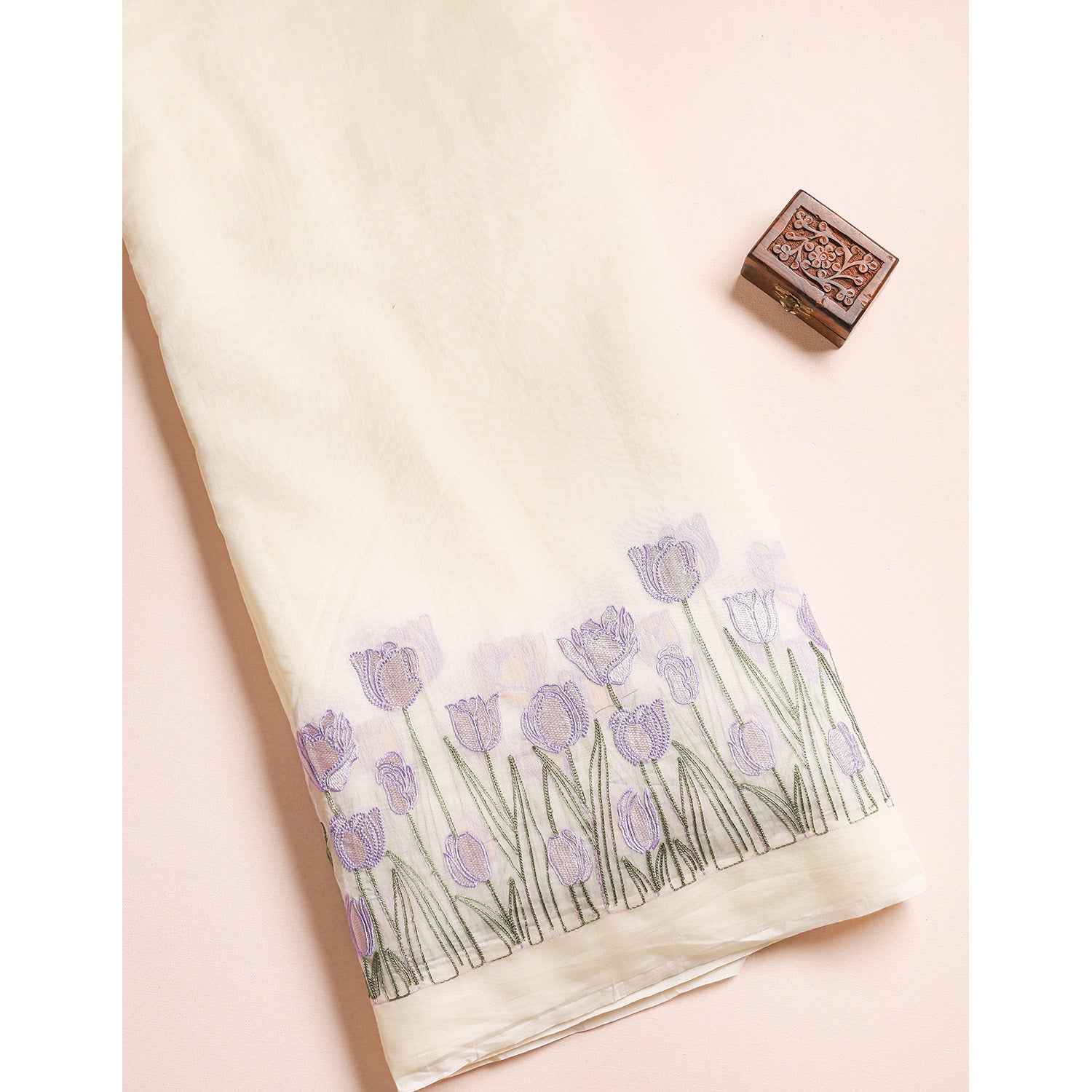 MUL CHANDERI EMBROIDERED FABRIC