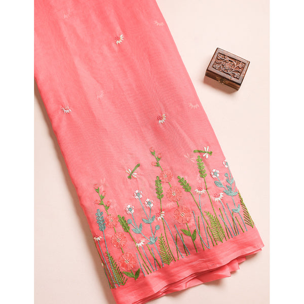 MUL CHANDERI EMBROIDERED FABRIC