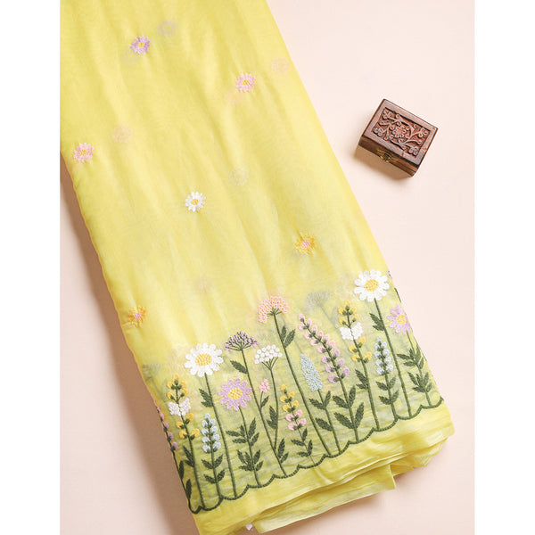 MUL CHANDERI EMBROIDERED FABRIC