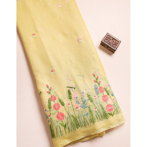 MUL CHANDERI EMBROIDERED FABRIC