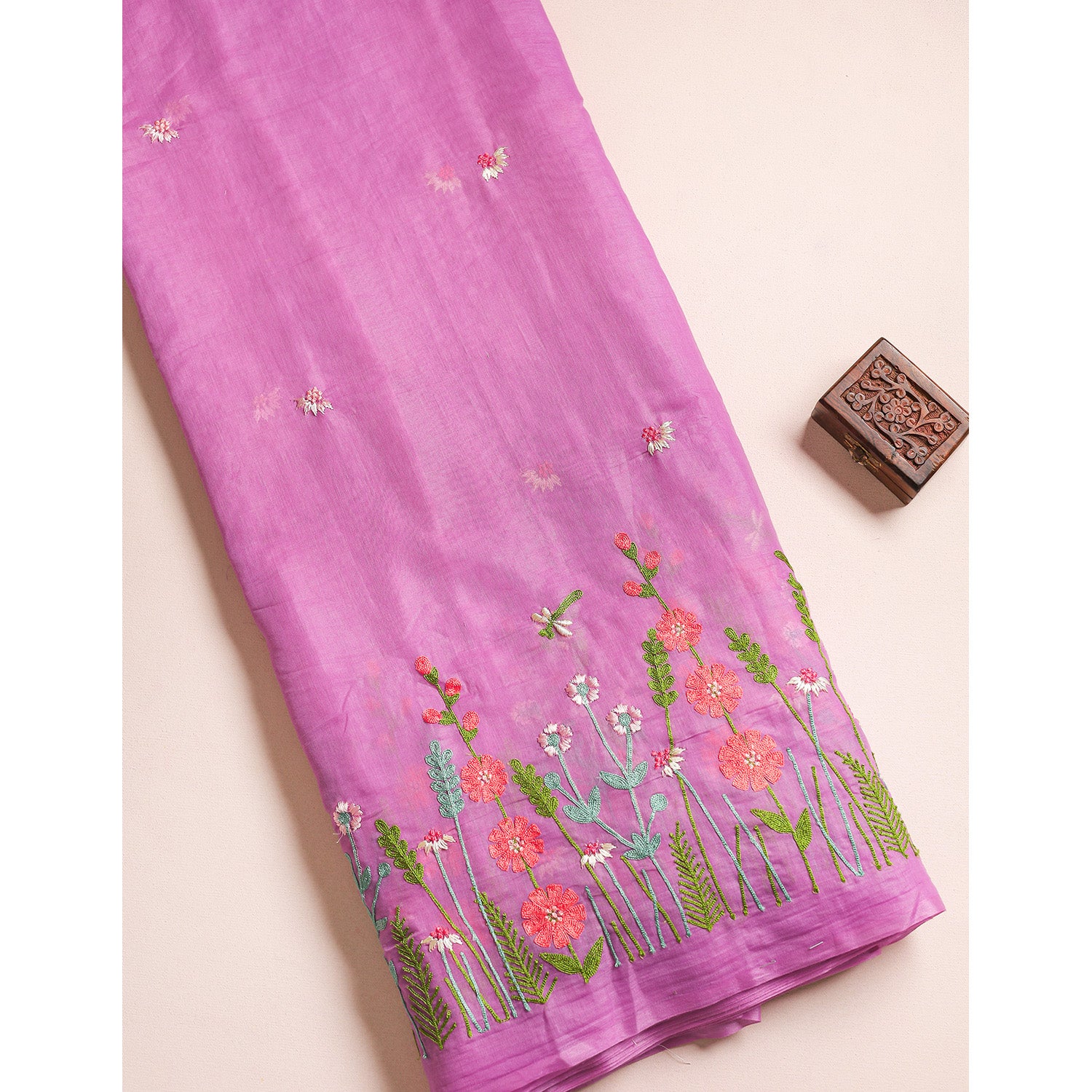 MUL CHANDERI EMBROIDERED FABRIC