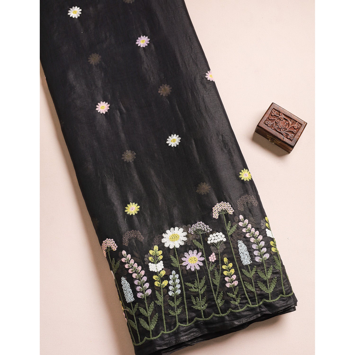 MUL CHANDERI EMBROIDERED FABRIC