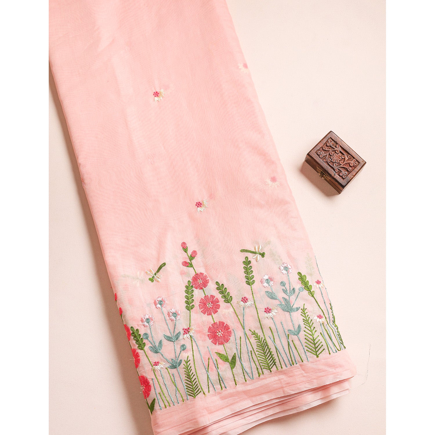 MUL CHANDERI EMBROIDERED FABRIC