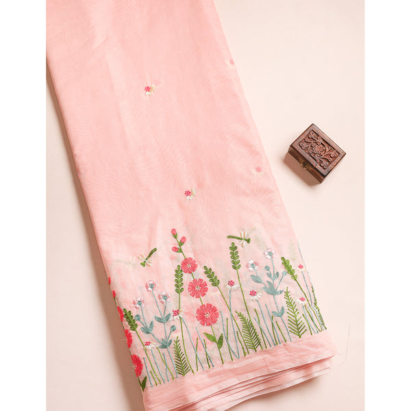 MUL CHANDERI EMBROIDERED FABRIC