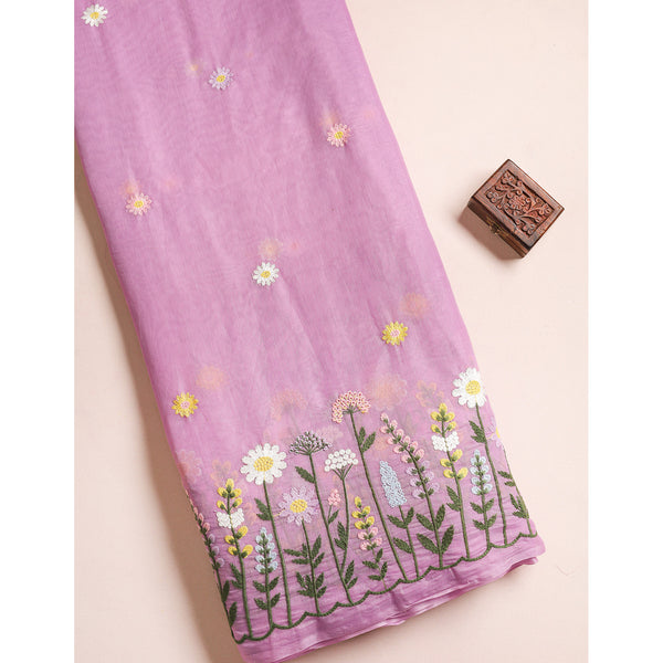 MUL CHANDERI EMBROIDERED FABRIC