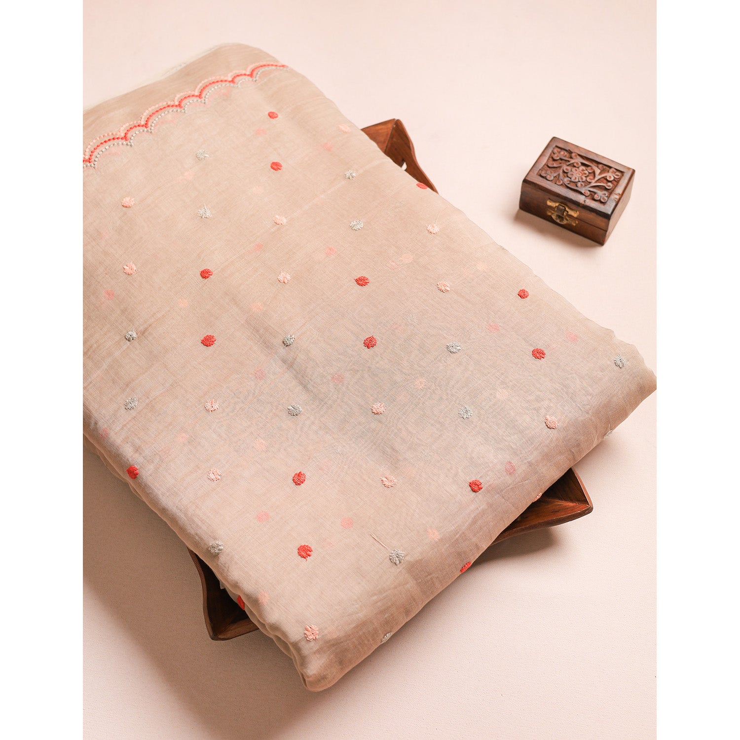 MUL CHANDERI EMBROIDERED FABRICS