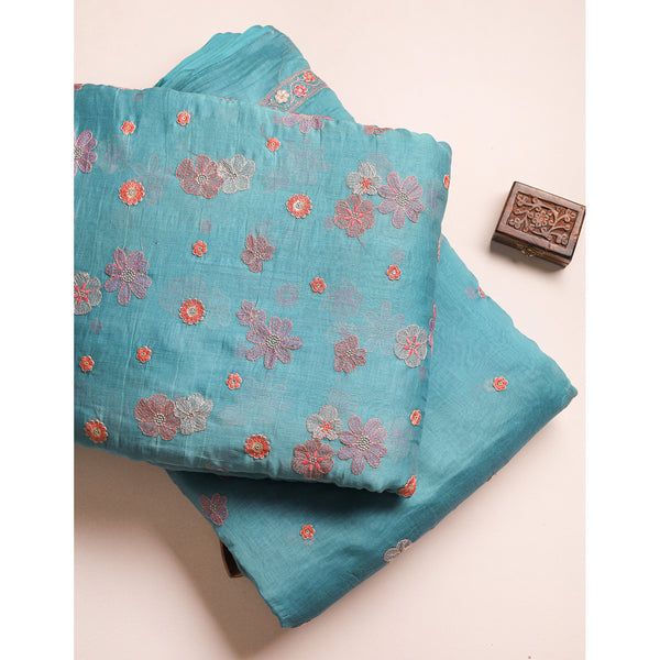 MUL CHANDERI EMBROIDERED FABRICS