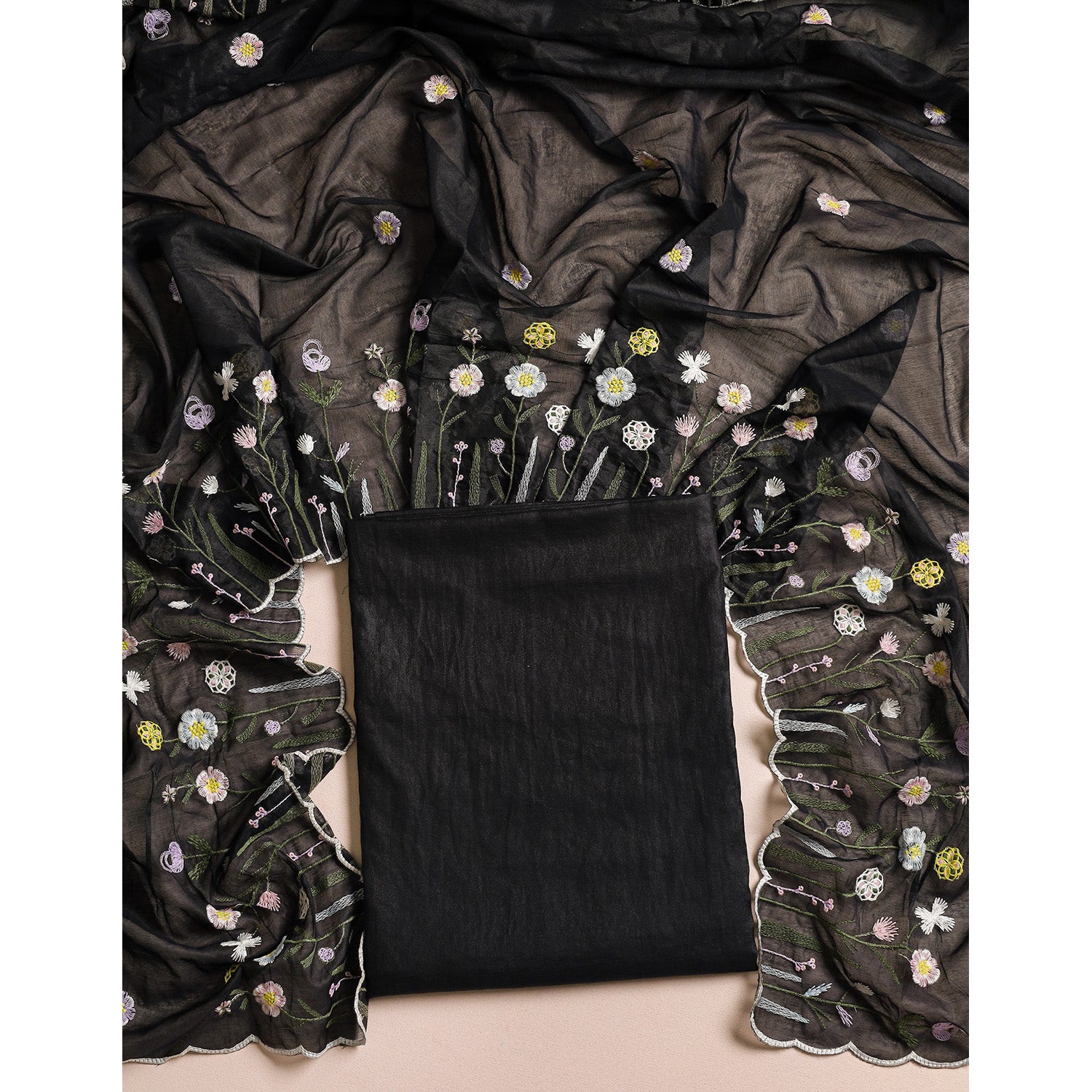 MALAI CHANDERI EMBROIDERED 2 PIECE SET