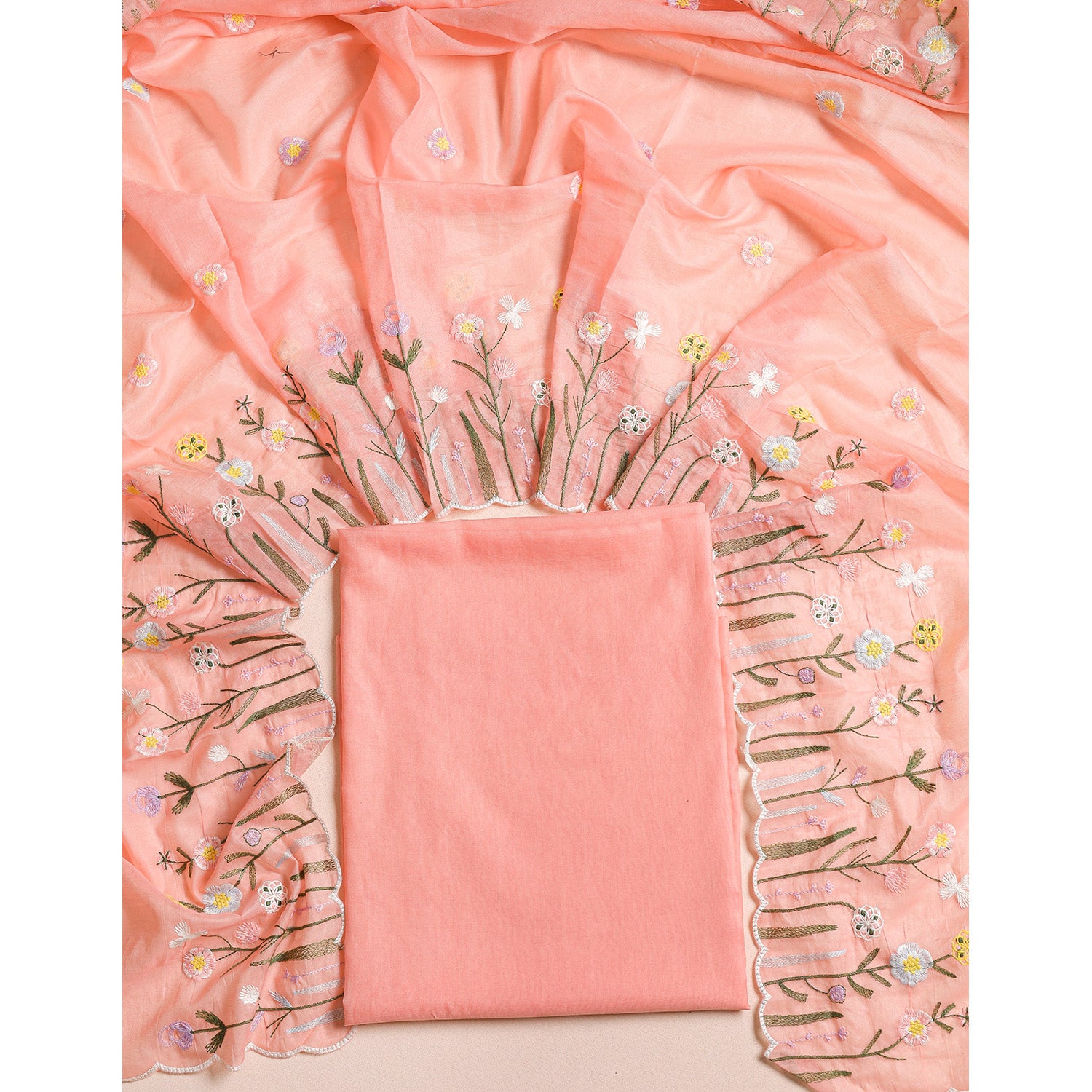 MALAI CHANDERI EMBROIDERED 2 PIECE SET