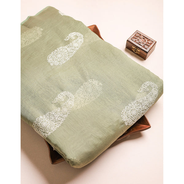 PURE MALAI CHANDERI EMBROIDERED FABRIC