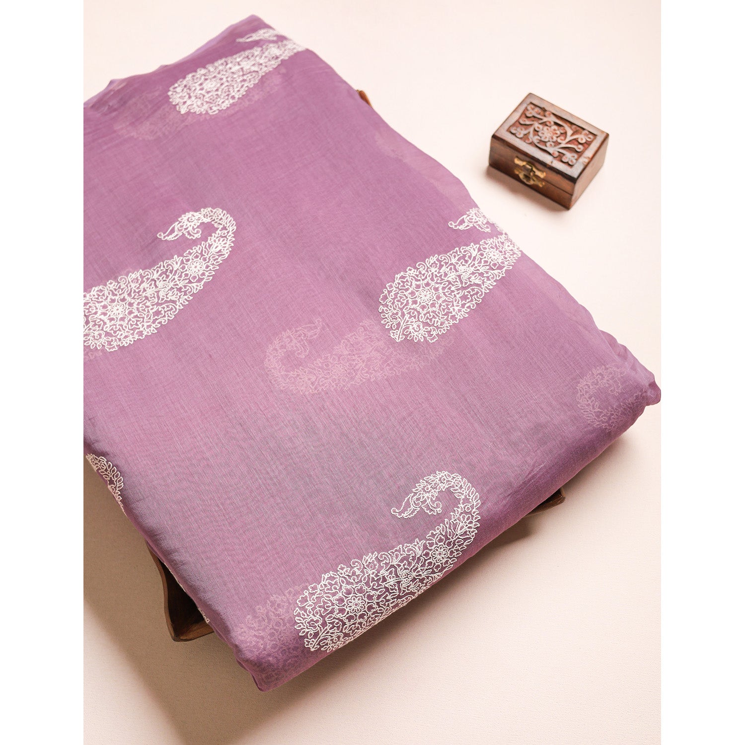 PURE MALAI CHANDERI EMBROIDERED FABRIC